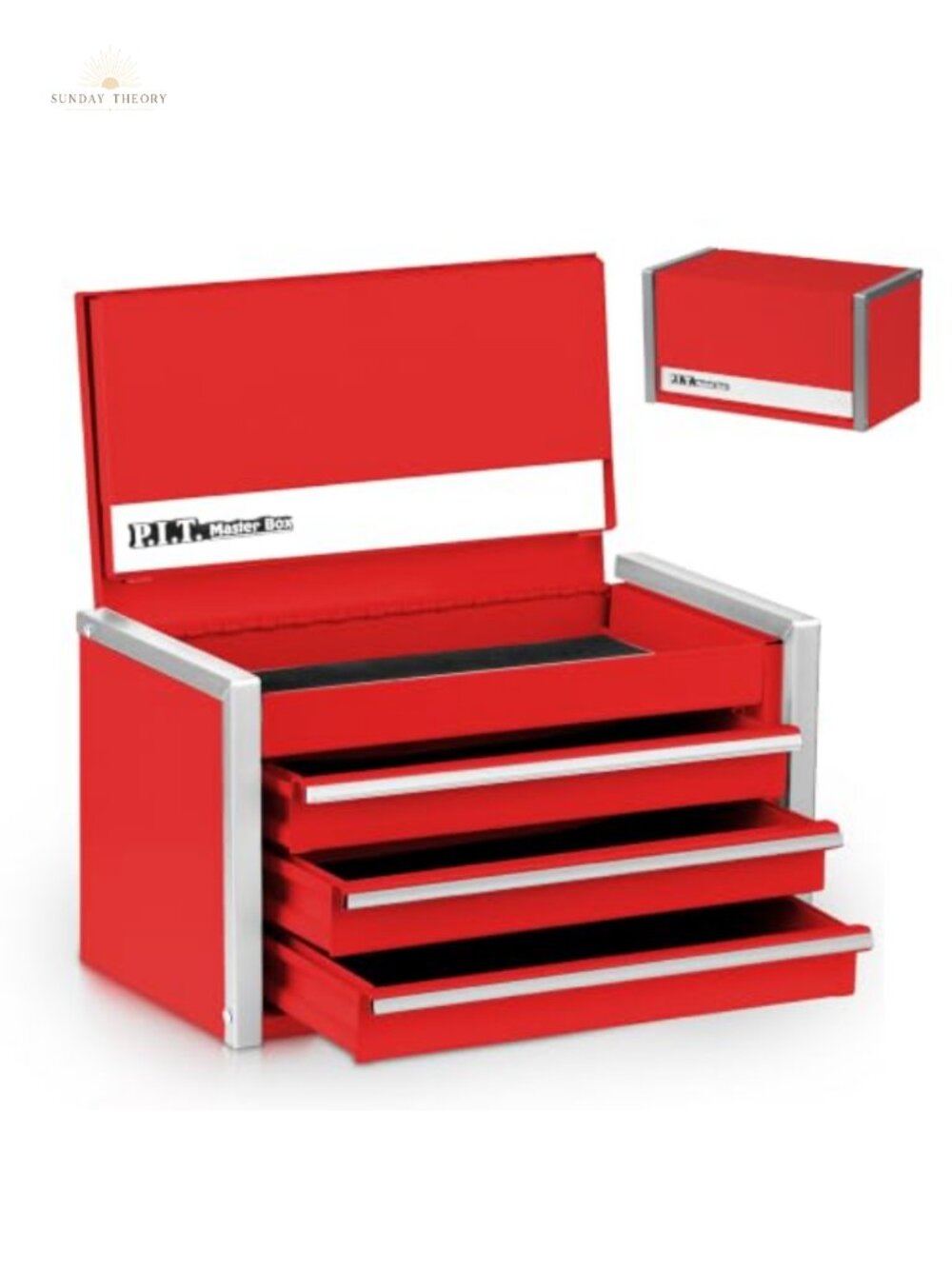 Mini 3 Drawer Steel Tool Box for Small Tools Storage and Organizing, Red